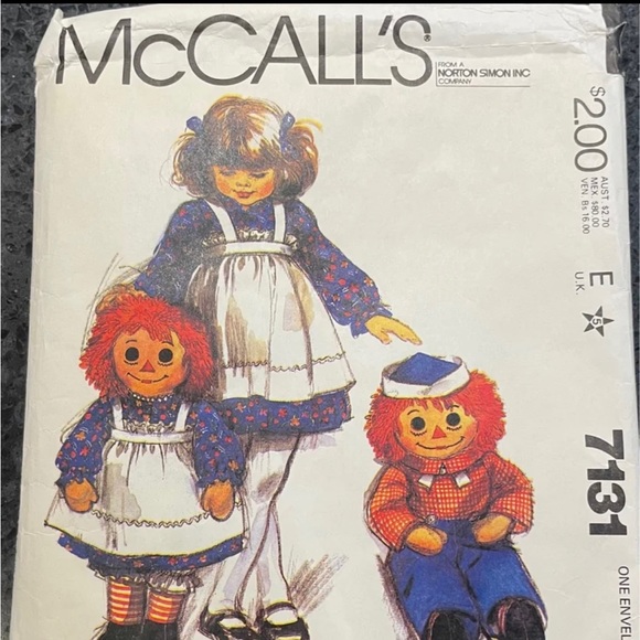 McCalls Other - Vintage Raggedy Ann & Andy Doll & Clothes Pattern